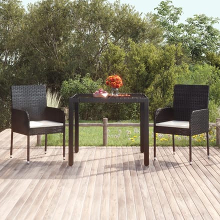vidaXL - Tuintafel - met - glazen - blad - 90x90x75 - cm - poly - rattan
