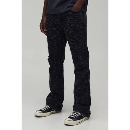Volledig Gescheurde Gestapelde Gusset Slim Flared Jeans | Charcoal | Size 30R