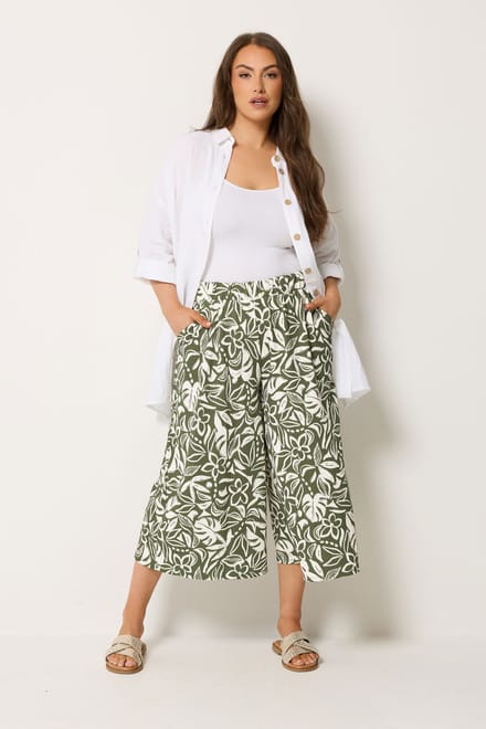 Yours Kakigroene Culotte Met Bladprint Size 58-60