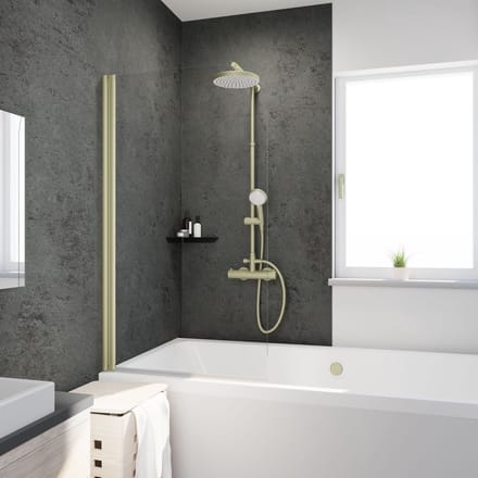 Schulte badwand - 80x140cm - mat goud - transparant veiligheidsglas - modern - luxus