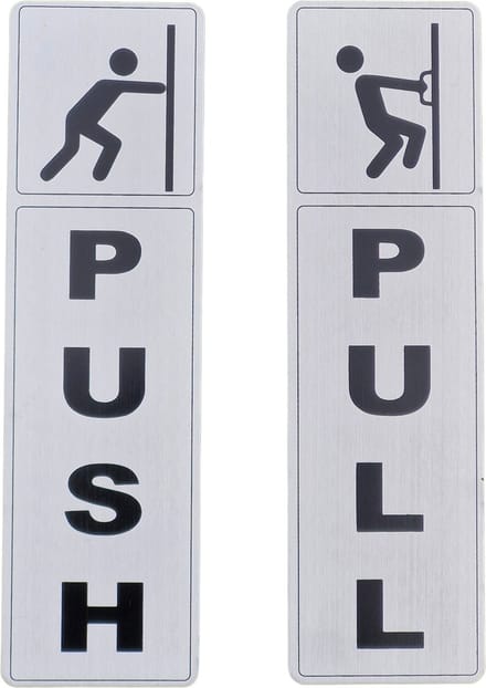 Zelfklevende Pull Push deurplaatje - Duwen trekken deurbordje - 17,52 cm x 5,0 cm - METAAL