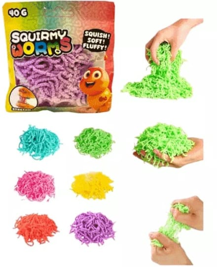 Johntoy Squirmy Worms - Zachte Fluffy Wormen 40 gr in zak