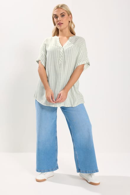 Yours Witte En Groene Gestreepte Top Met Inkeping In De Hals Size 44