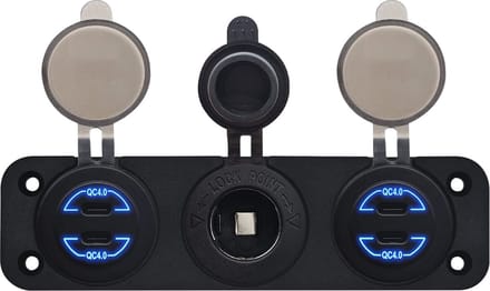 ProRide 12V USB C Autolader 2 Poorten - 30W/QC4.0 - Voltmeter en 12V/24V Sigarettenplug - Drievoudig inbouw