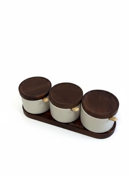 Bavary – kruidenpotjes – Terra – luchtdicht – mat wit – 9 cm, 4-delig bamboelepeltjes