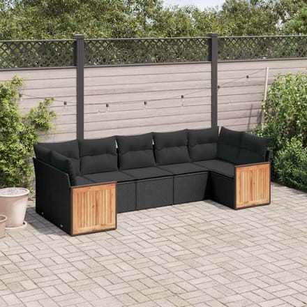 vidaXL - 7-delige - Loungeset - met - kussens - poly - rattan - zwart