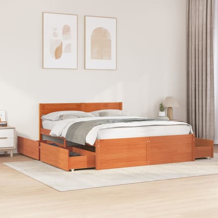 vidaXL - Bedframe - zonder - matras - massief - grenenhout - wasbruin - 150x200 - cm