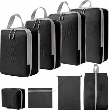 Oliva's - Packing Cubes - Koffer organizer set - Bagage organizers - Packing cubes compression - 8delig - Zwart