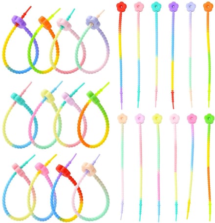 Dailygoods- Zip Ties 24 Stuks - Herbruikbare Kabelbinders - Siliconen Organiser - Bloem Tip - Kleurgradiënt - 4,5 mm Breed, 217 mm Lang