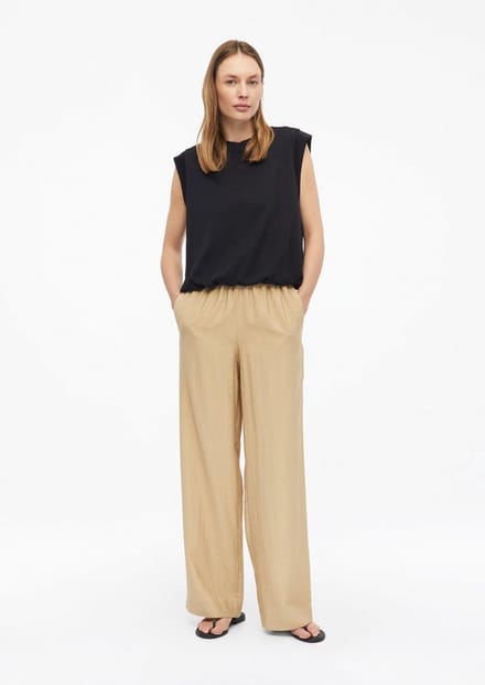 Structuurbroek met brede broekspijpen, elastische taille en zijzakken voor dames s.Oliver