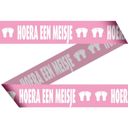 Afzetlint Hoera een Meisje Roze (geboorte) - 15 meter