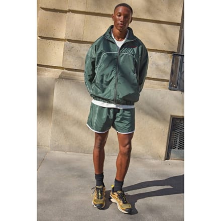 Boxy Shell Trainingspak Met Geborduurd Naaddetail, Col En Dubbele Rits Kort Model | Forest | Size Medium