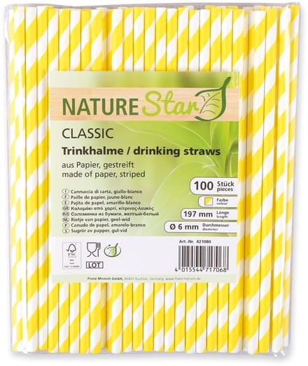NATURE Star papieren rietjes classic gestreept geel/wit 197mm