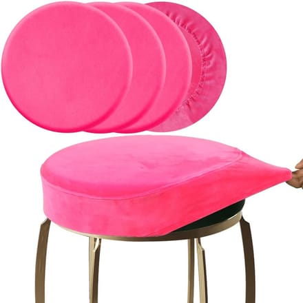 4x Ronde Barkruk Hoezen Set in Zacht Roze Fluweel - Elastisch en Wasbaar