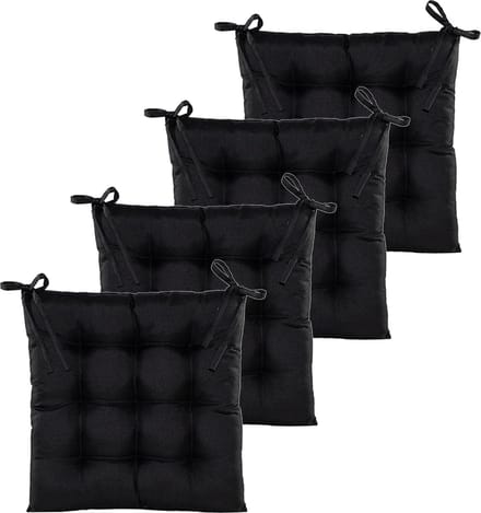 Anna's collection Stoelkussen gewatteerd - 4x - zwart - 38 x 38 cm - binnen/buiten