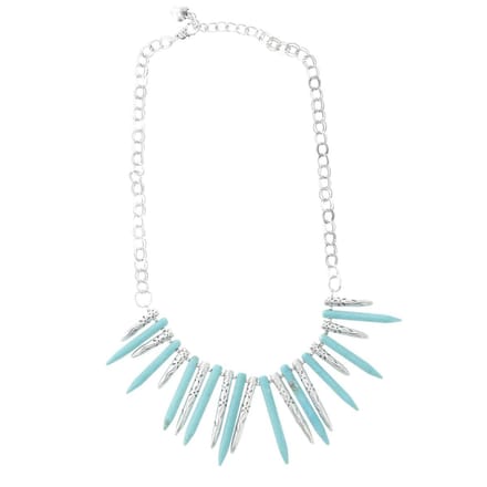 Behave - Statement ketting zilverkleur - Blauw natuursteen - 47 cm
