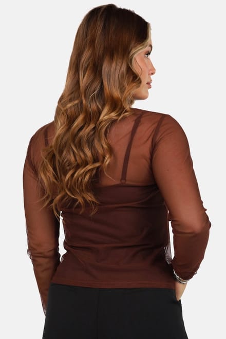 Getdrezzed Top - Maat: M - Mesh top met ronde hals bruin