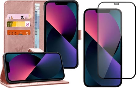 Hoesje geschikt voor iPhone 13 Pro Max - Full Screenprotector - Book Case Kunstleer Wallet - Roségoud