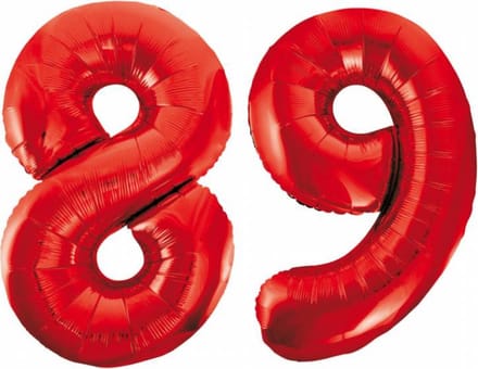 Folieballon 89 jaar rood 86cm