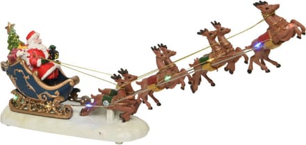 Lumineo kerstdorp - figuur/kerstbeeld - kerstman in slee - met licht - 33,5 x 14 cm