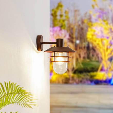 Lindby - Wandlamp buiten - 1licht - IJzer, metaal, glas - H: 26.2 cm - E27 - roestbruin, transparant