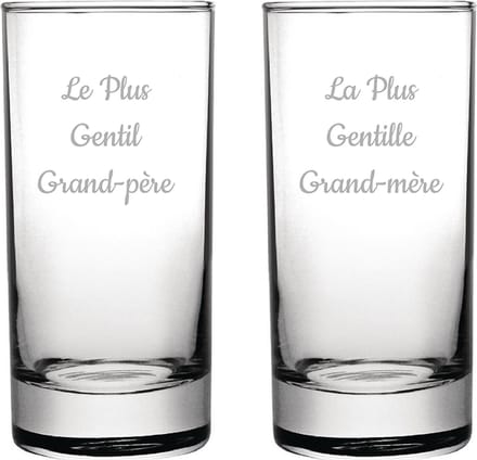 Longdrinkglas gegraveerd - 28,5cl - Le Plus Gentil Grand-père & La Plus Gentille Grand-mère