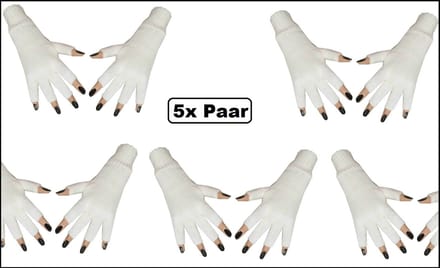 5x Luxe Paar witte handschoenen vingerloos - Themafeest optocht carnaval winter