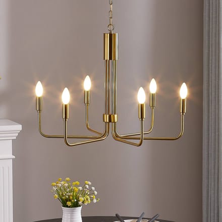 Lindby kroonluchter Elanova, messing, 6-lamps, Ø 70 cm, E14