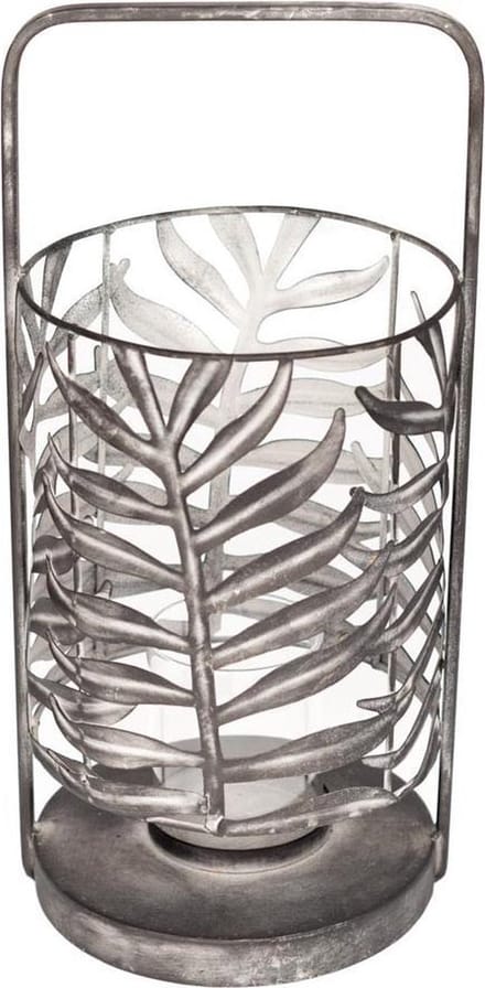 Home Society - windlicht - grijs staal met blad design - 41 cm