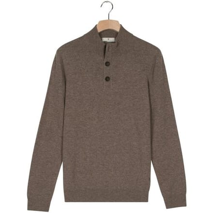 Thomas Maine Trui Placket Buttons Closure Single Knit Subtle Mélange Color Taupe / male