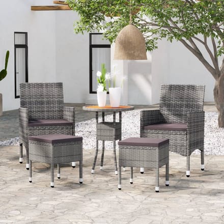 vidaXL - 5-delige - Loungeset - poly - rattan - grijs