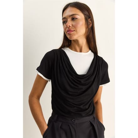 Dames Cowl Neck Korte Mouwen T-Shirt