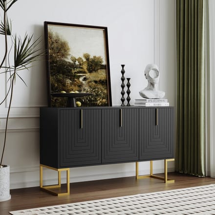 Dressoir - Modern met 3 U-Vormige Deuren - Verstelbare Planken en Sokkel - Zwart