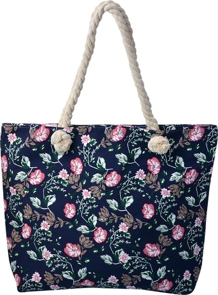 Juleeze Strandtas 43x33 cm Blauw Polyester Bloemen Handtas Dames