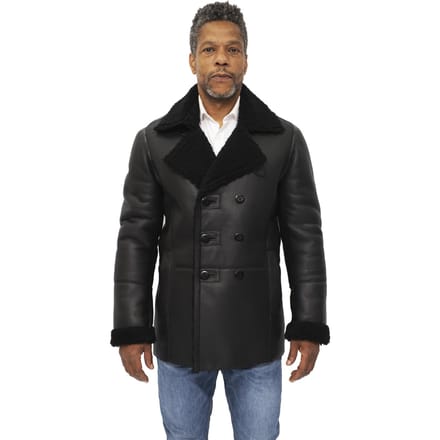 Heren double-breasted shearling schapenvacht erwtenjas-Valencia