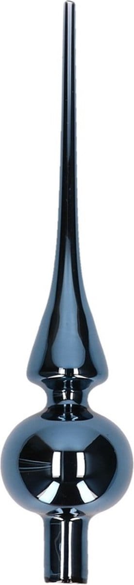 Decoris kerst piek - donkerblauw - 26 cm - glas - glans - kerstboom piek - kerstpieken - kerstboomversiering