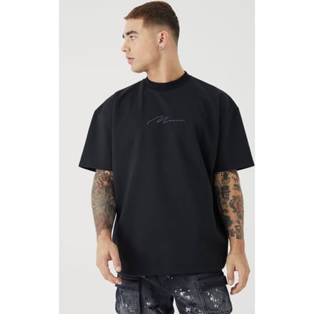 Oversized Premium Super Heavyweight Geborduurd T-shirt | Black | Size Medium