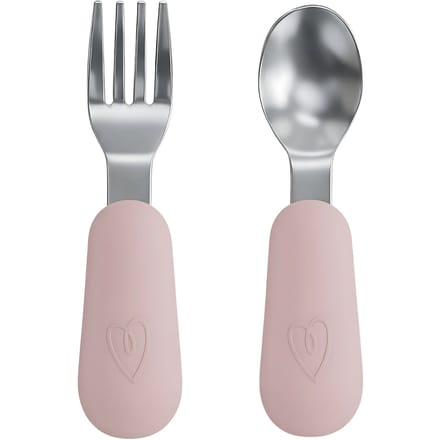 RVS Baby Lepel + Vork Roze