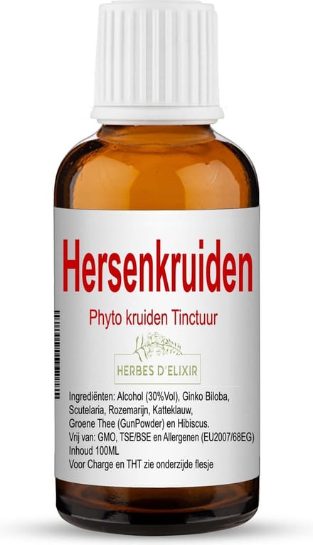 Herbes D'elixir Hersen Tinctuur - 100 ml - 100% Natuurlijk - Ondersteunt Geheugen en Concentratie