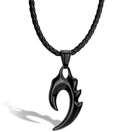 SERASAR Lederen Halsband Man [Flame] - Zwart 60cm - Cadeau voor Hem