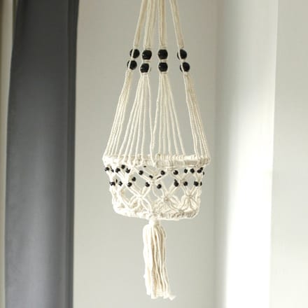 Macramé Plantenhanger - Macramé Plantpot Houder - Large met Kralen - 77x22cm