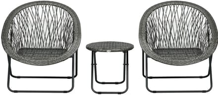 Tuinset - Opvouwbaar - Tuintafel - Tuinstoelen - Balkonset - Grijs 3 delig