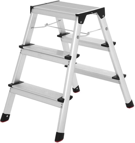 Hoppa! Huishoudtrap, 3 tredes Dubbelzijdig, 68 cm Hoog, Zilver