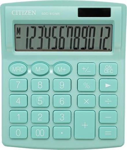 Citizen SDC812GN | Desktop Basisrekenmachine | Dual Power | 12Cijfer | Auto Switch Off | 124 x 102 x 25 mm | Groen