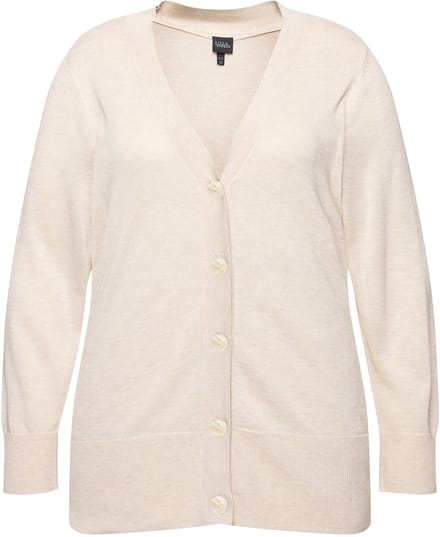 Ulla Popken - Dames - Vest V-hals knoopsluiting fijn breisel - Natuur melange - Maat 46+