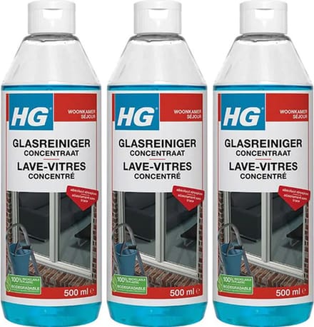 HG glasreiniger concentraat + Gratis KD spons - 3 stuks
