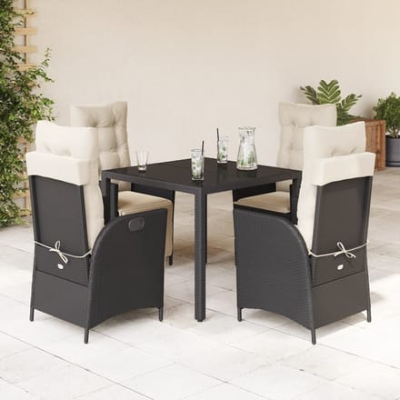 vidaXL - 5-delige - Tuinset - met - kussens - poly - rattan - zwart