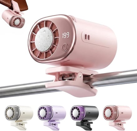 Ventilator - Mini ventilator - Draagbare mini koelventilator - Auto ventilator met clip en led display - 199 instelbare snelheden - 16℃ semi-koeling - Voor auto werk en camping - Roze