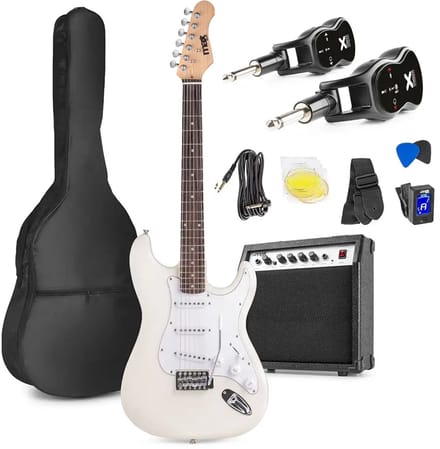 MAX GigKit draadloze elektrische gitaar set - Met zender en ontvanger - Complete starterset - 4/4 - Wit
