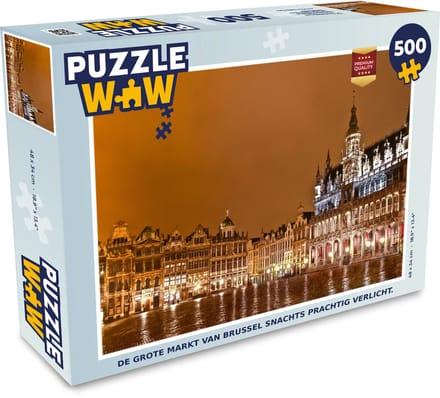 Puzzel De Grote Markt van Brussel snachts prachtig verlicht. - Legpuzzel - Puzzel 500 stukjes